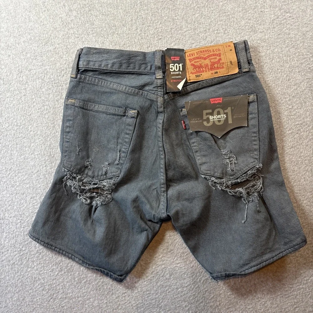 Levi's 501 Denim Stretch Sz 28 Men's Shorts Grunge Buttonfly Distressed Holes